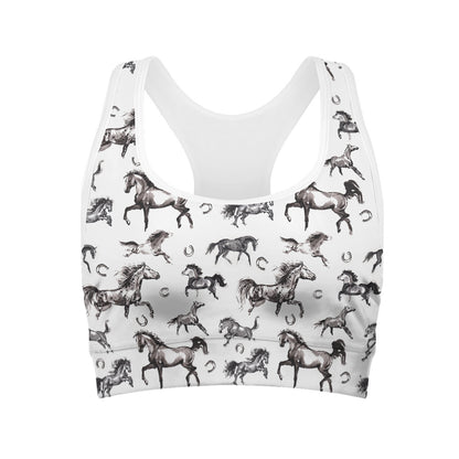 Watercolor Horse Pattern Print Women's Sports Bra