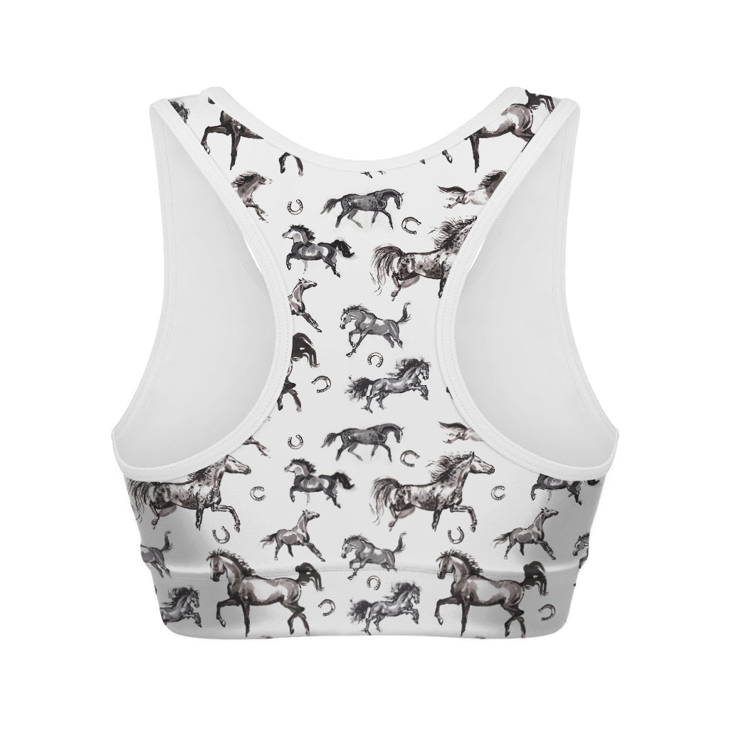 Watercolor Horse Pattern Print Women's Sports Bra