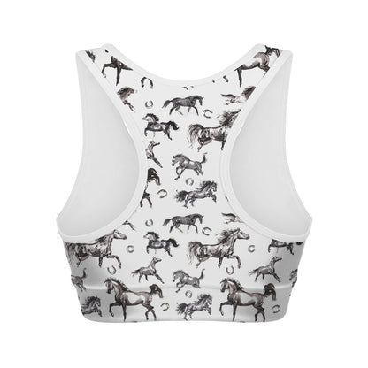 Watercolor Horse Pattern Print Women's Sports Bra
