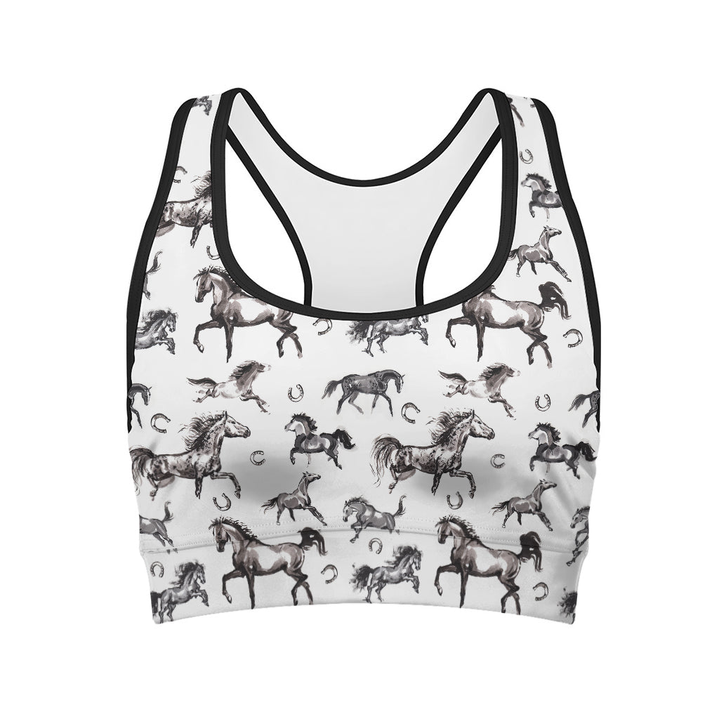 Watercolor Horse Pattern Print Women's Sports Bra