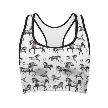 Watercolor Horse Pattern Print Women's Sports Bra