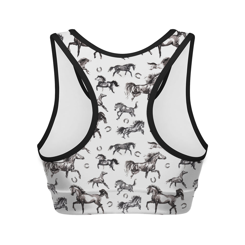 Watercolor Horse Pattern Print Women's Sports Bra