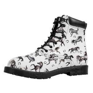 Watercolor Horse Pattern Print Work Boots