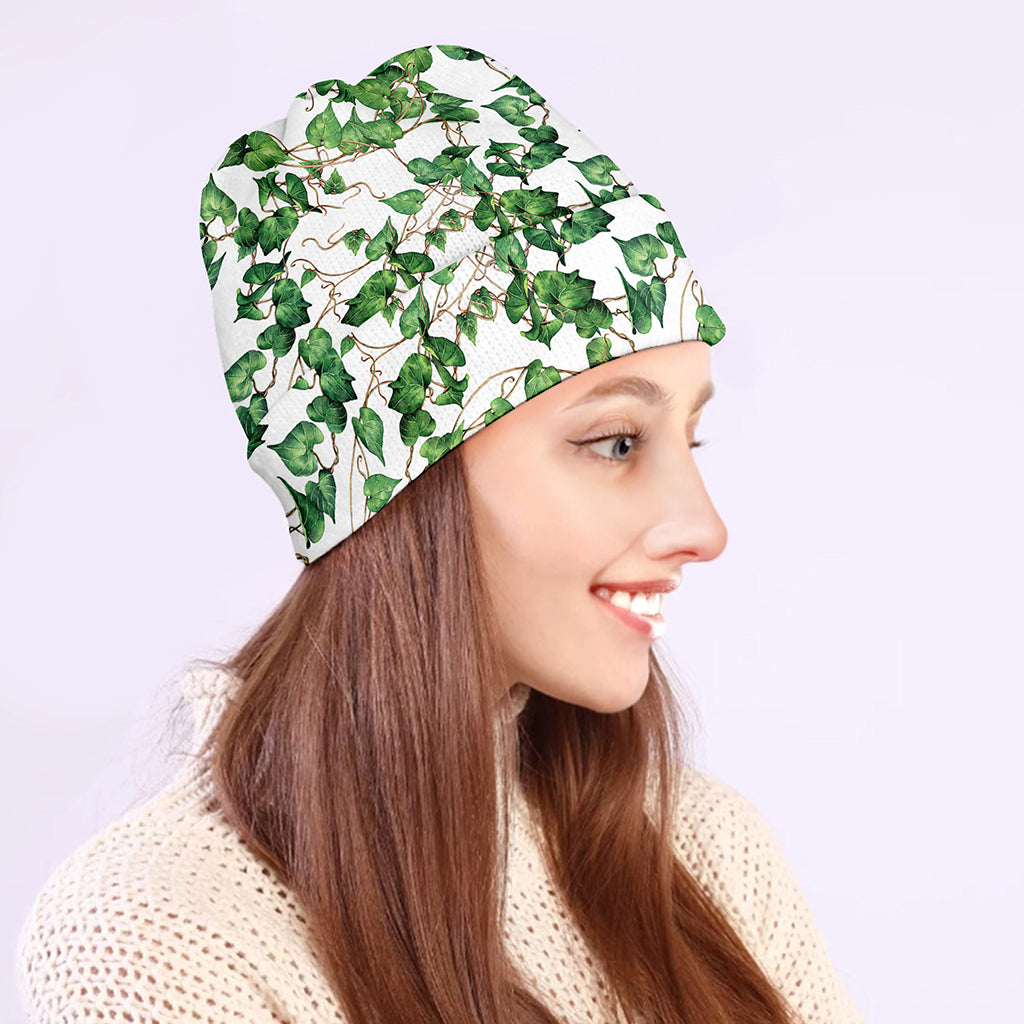 Watercolor Ivy Leaf Pattern Print Beanie