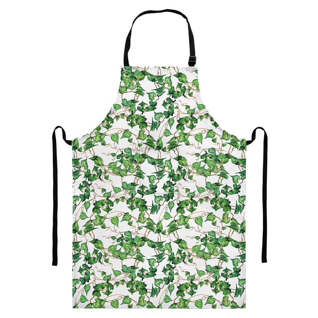 Watercolor Ivy Leaf Pattern Print Bib Apron With Pocket