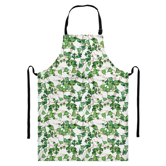 Watercolor Ivy Leaf Pattern Print Bib Apron With Pocket