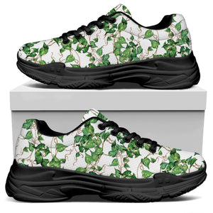 Watercolor Ivy Leaf Pattern Print Black Chunky Shoes