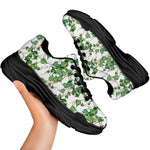 Watercolor Ivy Leaf Pattern Print Black Chunky Shoes