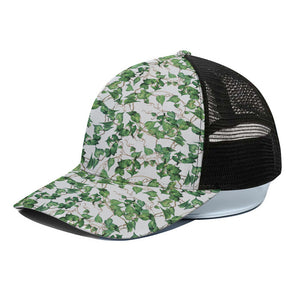 Watercolor Ivy Leaf Pattern Print Black Mesh Trucker Cap