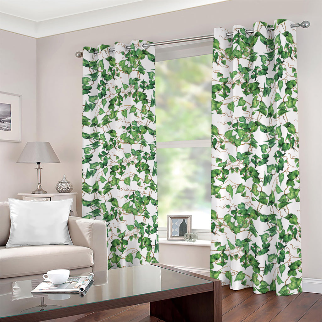 Watercolor Ivy Leaf Pattern Print Blackout Grommet Curtains