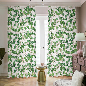 Watercolor Ivy Leaf Pattern Print Blackout Pencil Pleat Curtains