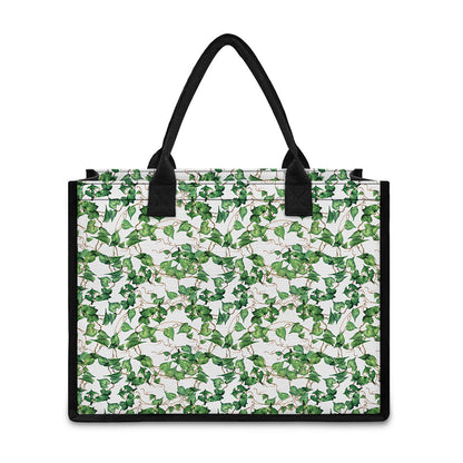 Watercolor Ivy Leaf Pattern Print Canvas Tote Bag