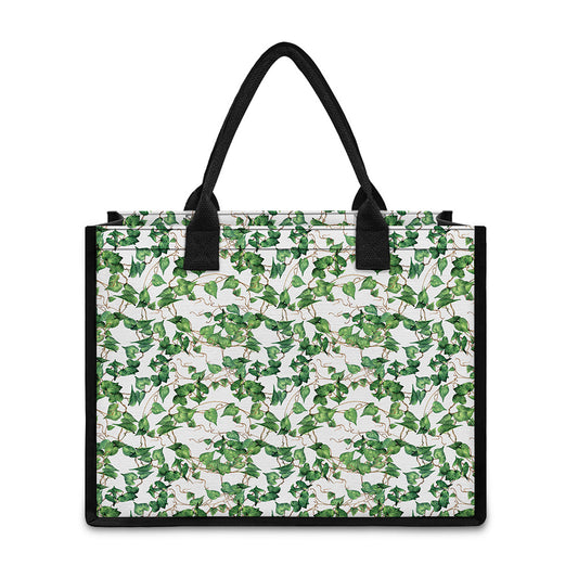 Watercolor Ivy Leaf Pattern Print Canvas Tote Bag