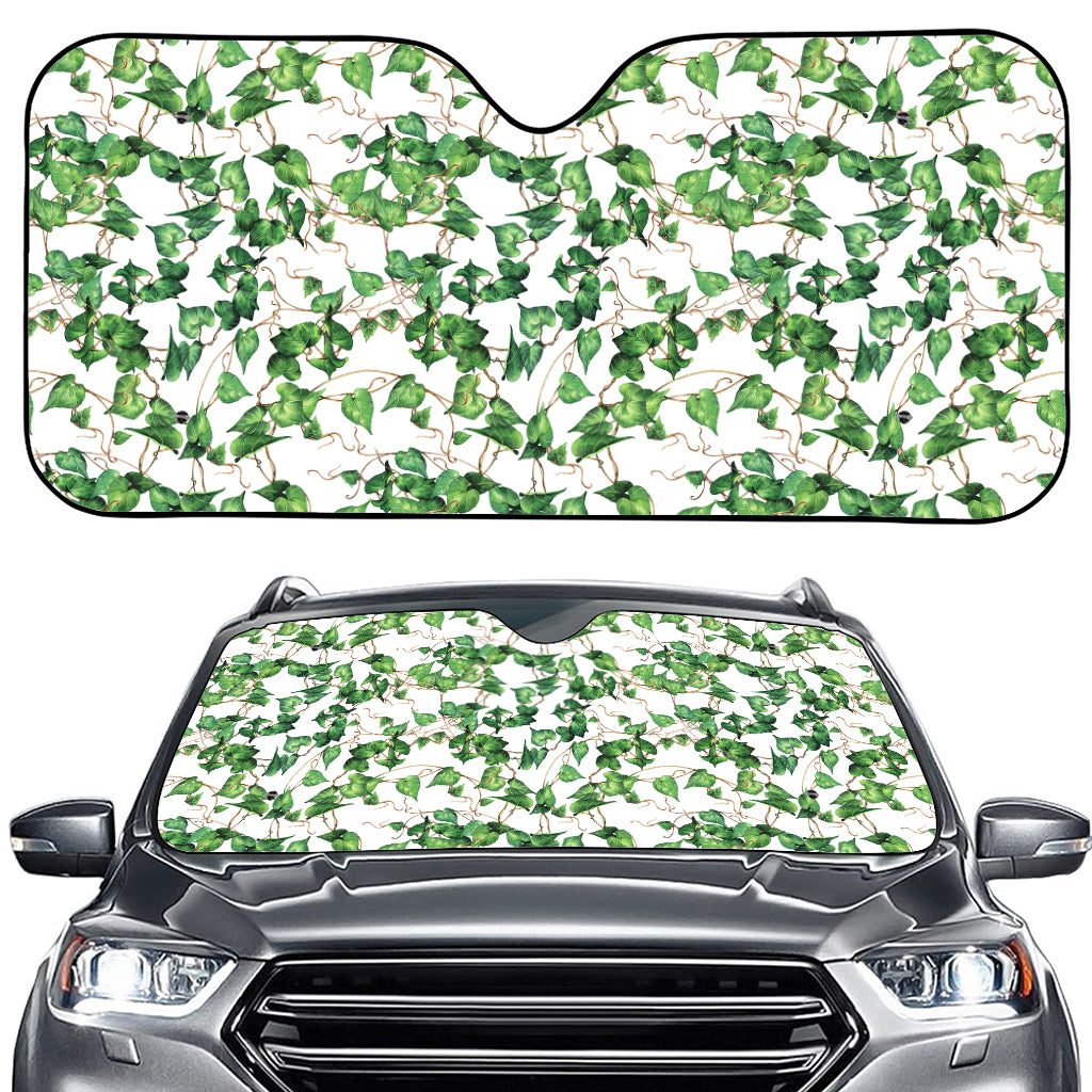 Watercolor Ivy Leaf Pattern Print Car Windshield Sun Shade