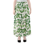 Watercolor Ivy Leaf Pattern Print Chiffon Maxi Skirt
