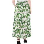 Watercolor Ivy Leaf Pattern Print Chiffon Maxi Skirt