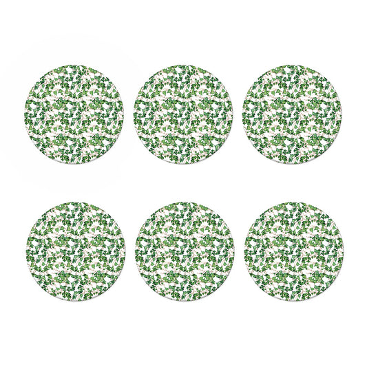 Watercolor Ivy Leaf Pattern Print Coaster Set