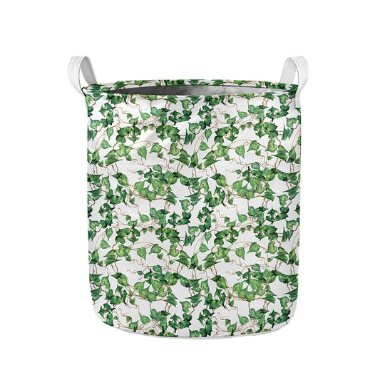 Watercolor Ivy Leaf Pattern Print Collapsible Laundry Basket
