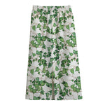Watercolor Ivy Leaf Pattern Print Cotton Front Slit Maxi Skirt