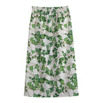 Watercolor Ivy Leaf Pattern Print Cotton Front Slit Maxi Skirt