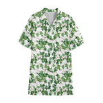 Watercolor Ivy Leaf Pattern Print Cotton Hawaiian Shirt