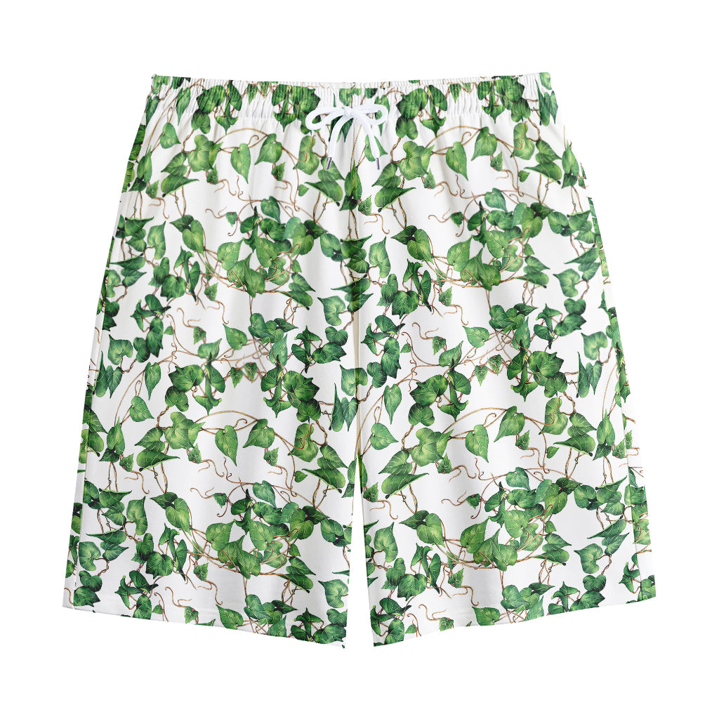 Watercolor Ivy Leaf Pattern Print Cotton Shorts