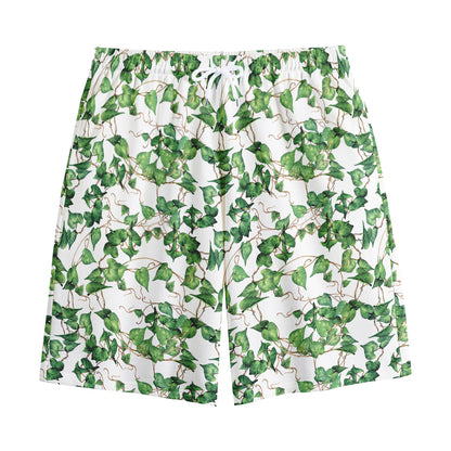 Watercolor Ivy Leaf Pattern Print Cotton Shorts