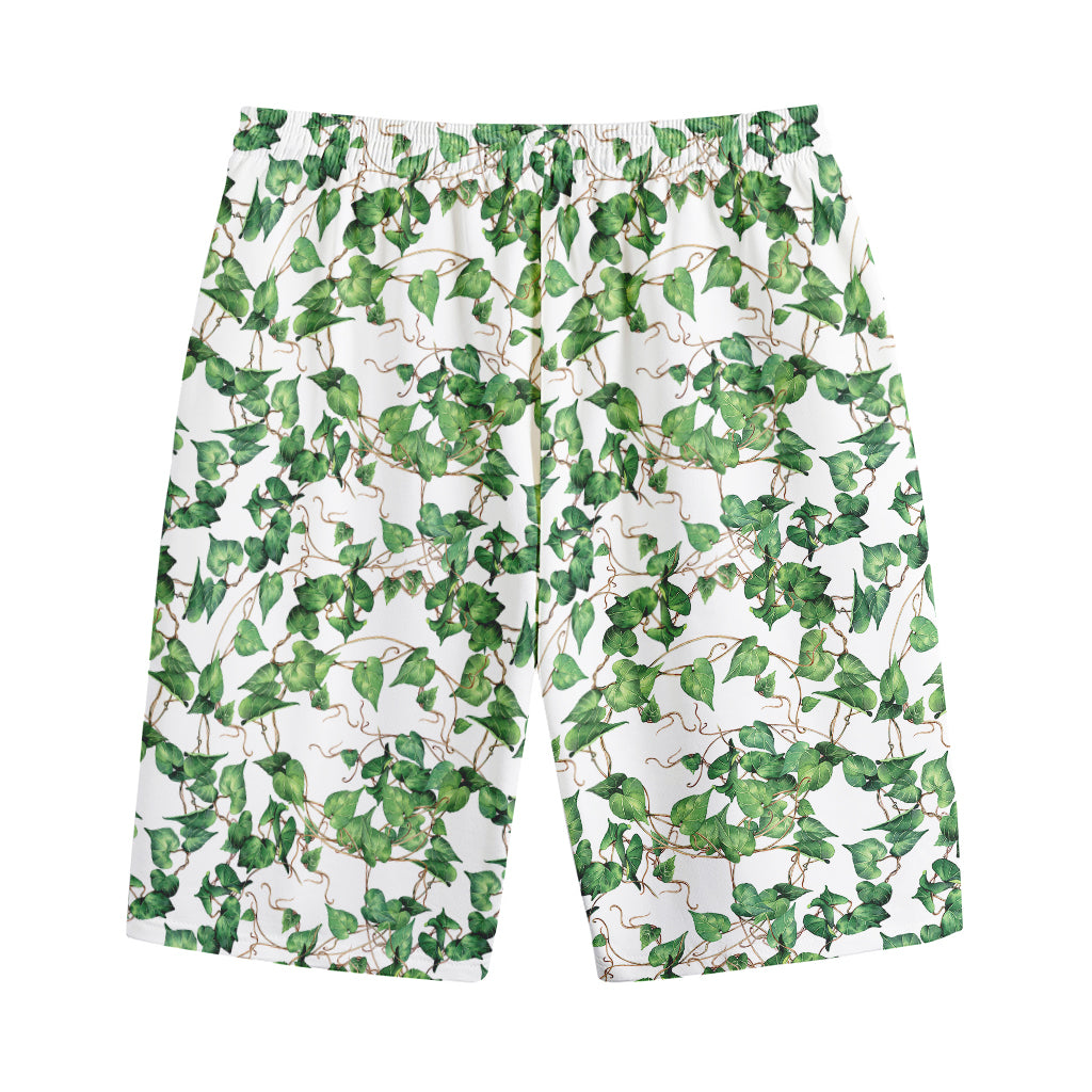 Watercolor Ivy Leaf Pattern Print Cotton Shorts