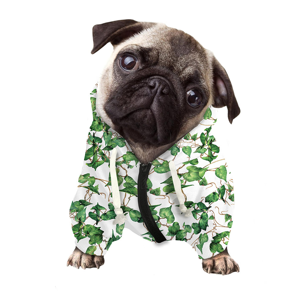 Watercolor Ivy Leaf Pattern Print Dog Zip Up Hoodie