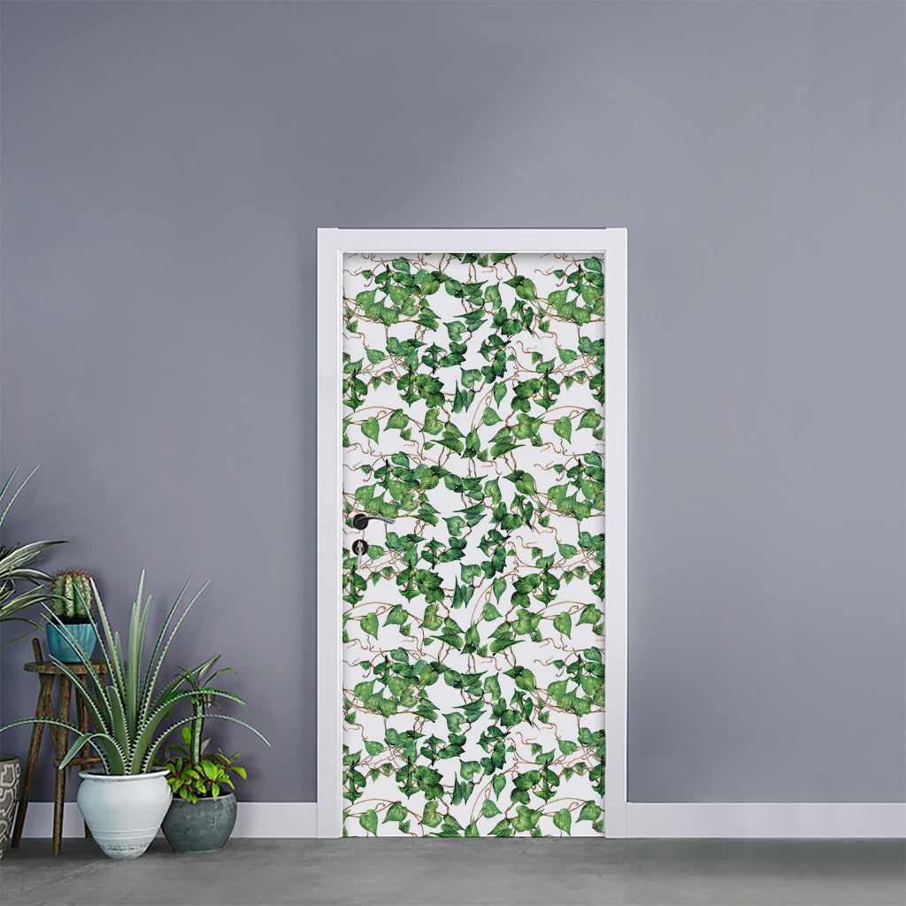 Watercolor Ivy Leaf Pattern Print Door Sticker