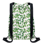 Watercolor Ivy Leaf Pattern Print Drawstring Backpack