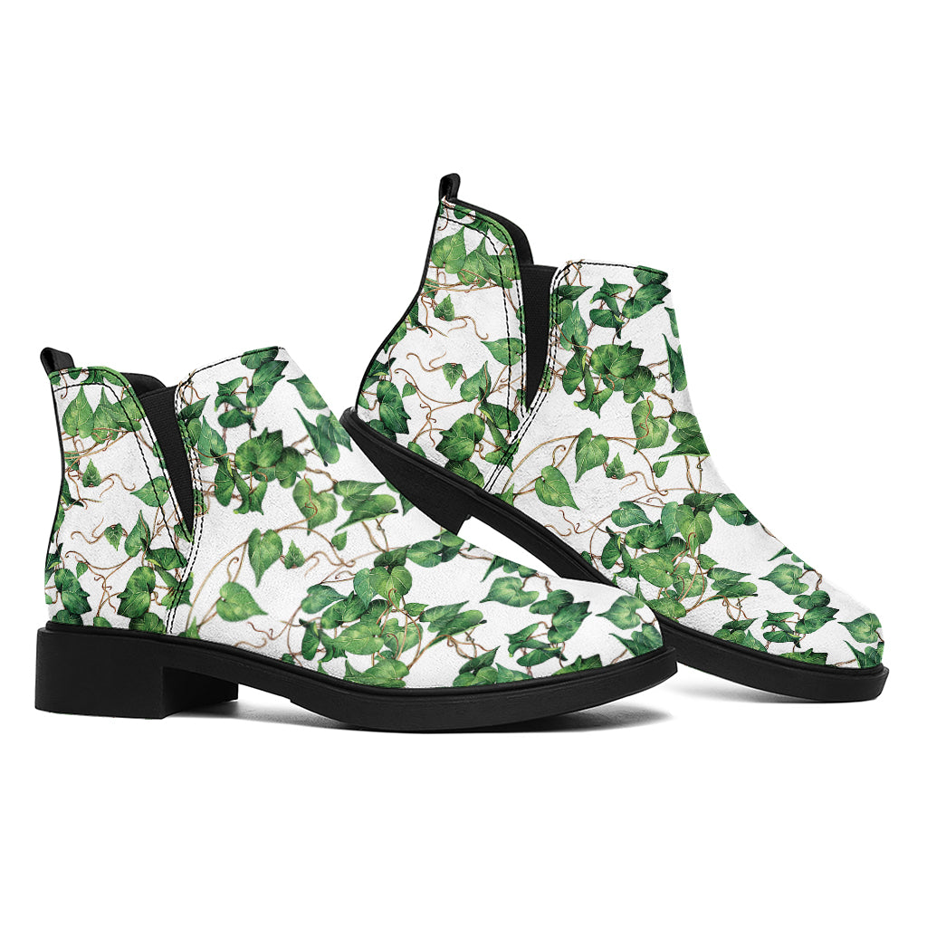 Watercolor Ivy Leaf Pattern Print Flat Ankle Boots