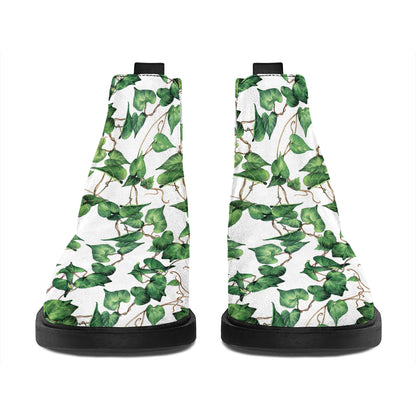 Watercolor Ivy Leaf Pattern Print Flat Ankle Boots