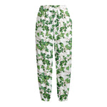 Watercolor Ivy Leaf Pattern Print Fleece Lined Knit Pants