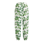Watercolor Ivy Leaf Pattern Print Fleece Lined Knit Pants