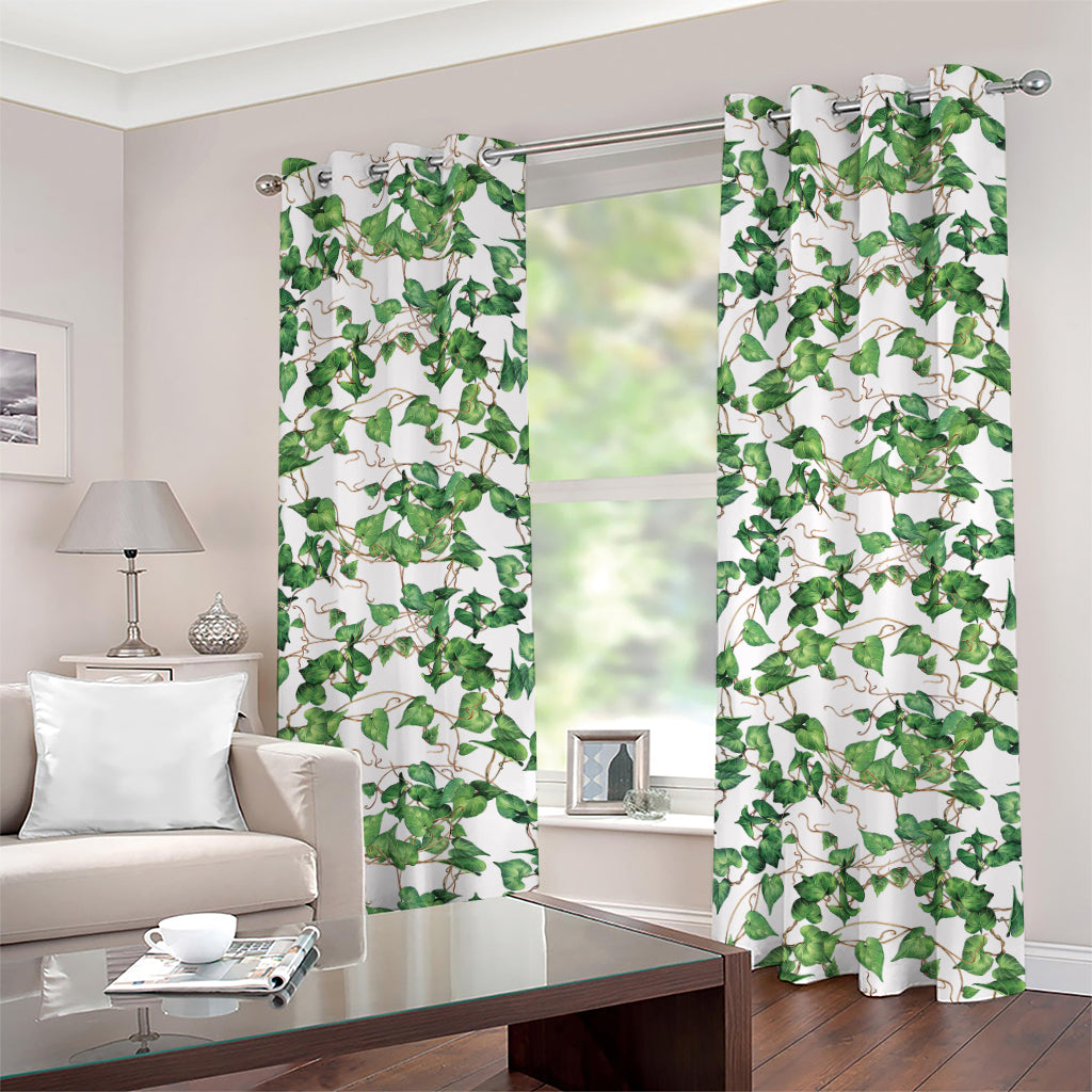 Watercolor Ivy Leaf Pattern Print Grommet Curtains