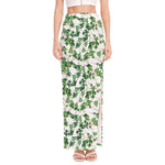 Watercolor Ivy Leaf Pattern Print High Slit Maxi Skirt