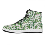 Watercolor Ivy Leaf Pattern Print High Top Leather Sneakers