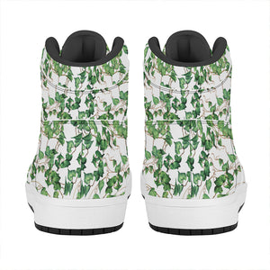 Watercolor Ivy Leaf Pattern Print High Top Leather Sneakers