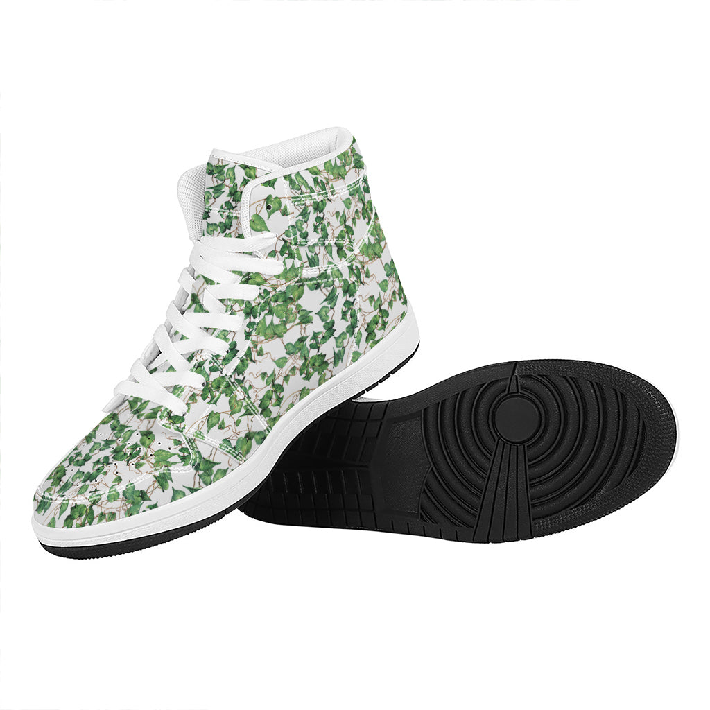 Watercolor Ivy Leaf Pattern Print High Top Leather Sneakers