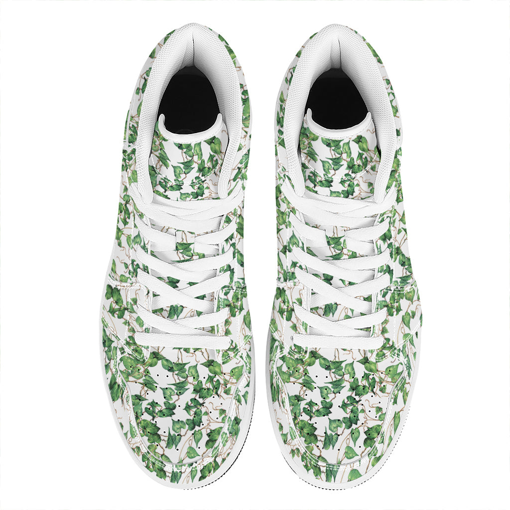 Watercolor Ivy Leaf Pattern Print High Top Leather Sneakers