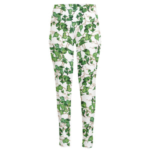 Watercolor Ivy Leaf Pattern Print High-Waisted Pocket Leggings