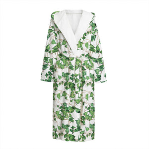 Watercolor Ivy Leaf Pattern Print Hooded Bathrobe