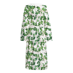 Watercolor Ivy Leaf Pattern Print Hooded Bathrobe