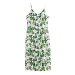 Watercolor Ivy Leaf Pattern Print Jersey Midi Cami Dress