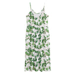 Watercolor Ivy Leaf Pattern Print Jersey Midi Cami Dress