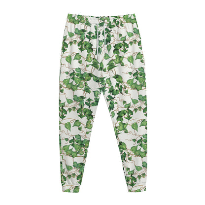Watercolor Ivy Leaf Pattern Print Jogger Pants