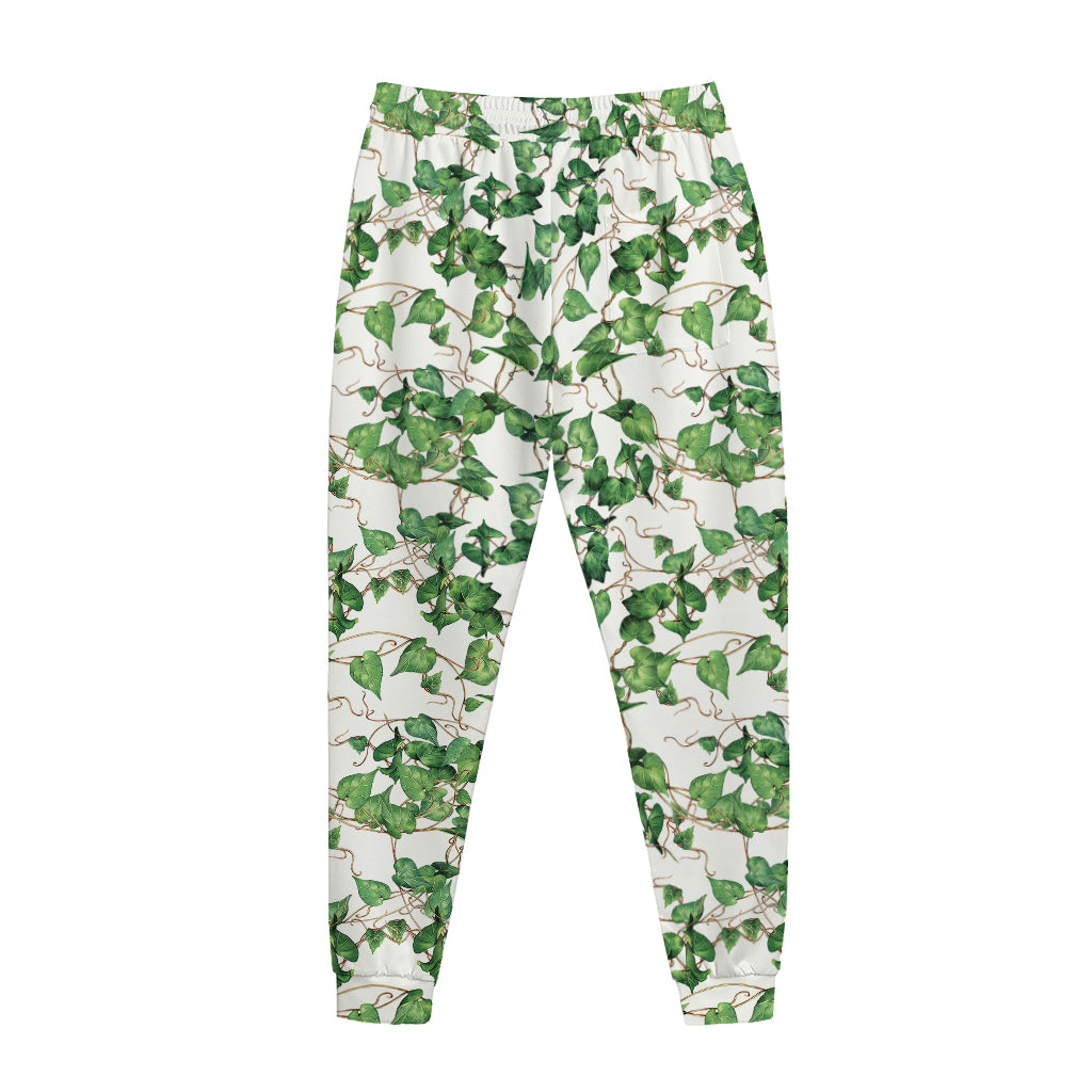 Watercolor Ivy Leaf Pattern Print Jogger Pants