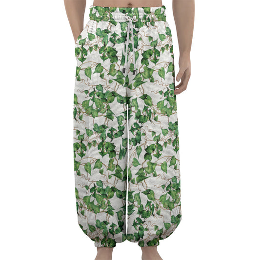 Watercolor Ivy Leaf Pattern Print Lantern Pants