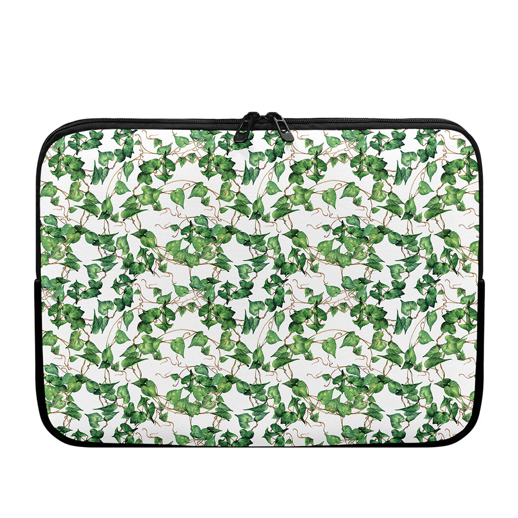 Watercolor Ivy Leaf Pattern Print Laptop Sleeve